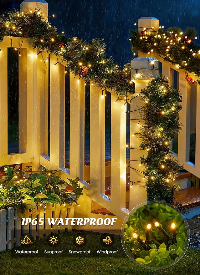 Brightown 2 Pack Solar String Lights Outdoor Waterproof, 80FT 200 LED Solar Powered Christmas Lights with 8 Modes, Auto On/Off, Patio Lights for Outside Tree Garden Balcony Party Decor (Warm White)