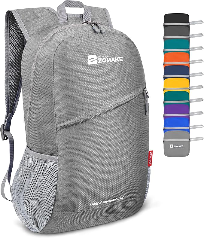 ZOMAKE Lightweight Packable Backpack,Foldable Backpacks Small Daypack for Hiking Water Resistant Day Bag for Travel(Silver Grey)