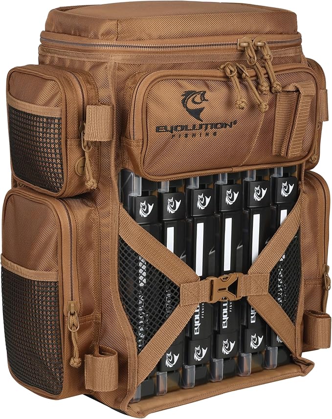 Evolution Fishing Drift Series Tackle Backpack, Outdoor Rucksack w/ 6 Fishing Tackle Trays, Heavy Duty