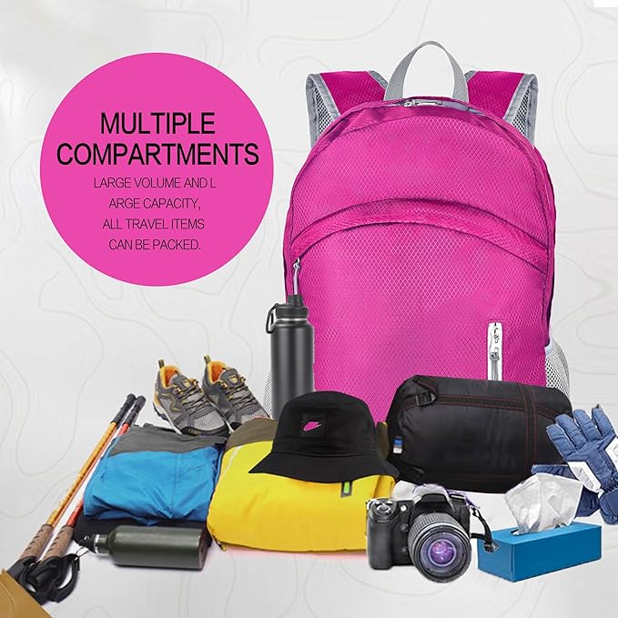 Waterproof Foldable Backpack Dry Storage Lightweight Daypack 35L Outdoor Backpack for Beach Men Women Dark Pink