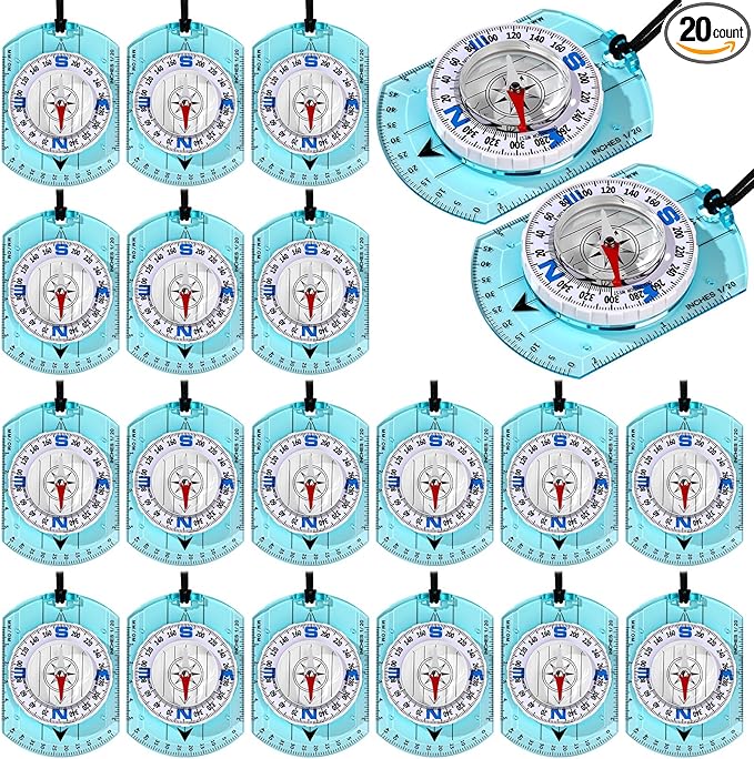 20 Pcs Acrylic Orienteering Compass Hiking Backpacking Survival Reliable Compass Advanced Scout Compasses Outdoor Gear for Map Reading Navigation Camping Survival Exploring