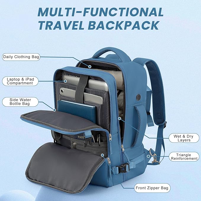 Sinaliy Travel laptop Backpack for Men Women, Personal Item Size Flight Approved, 16 Inch Laptop Bag with Multi-Pockets, College Computer Bag, Waterproof Carry On Backpack Casual Daypack Backpack