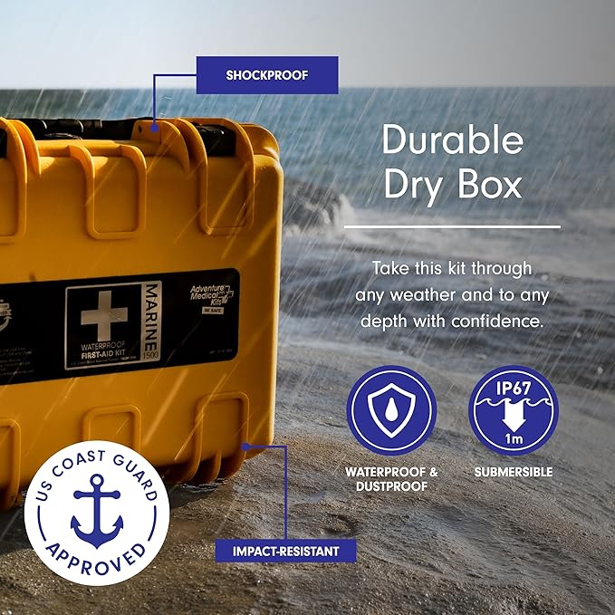 Adventure Medical Kits Marine Series Medical Kit - 1500 - Boat First Aid Kit For Small Crews 24 Hours From Care - Includes Emergency Medical Supplies Like Bandages, Medicine, Guide Book & More