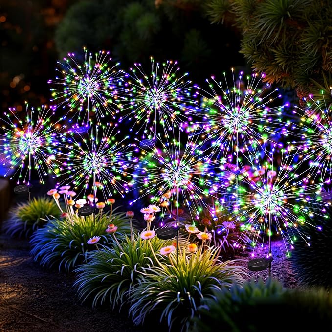 Solar Lights Outdoor, 120LED 8pack Fairy Garden Lights Decor for Outside Fireworks Lights Solar Powered for Yard, Patio, Pathway, Walkway, Balcony,Multicolor