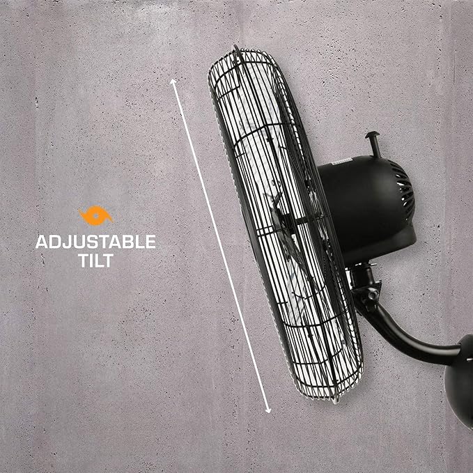 Hurricane Pro High Velocity Oscillating Metal Wall Mount Fan w/ 3 Speeds, Black, 20" - Corded Electric Air Cooling Unit w/ Powerful 4500 CFM Airflow for Home, Garage, Gym, Workshop & Greenhouse