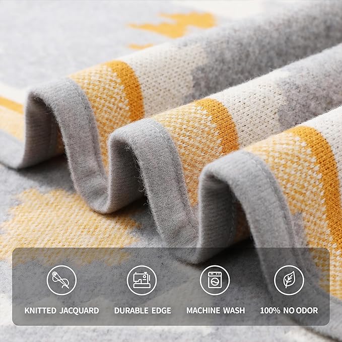 ACUSHLA Merino Wool Blend Blanket - Soft Warm Thick Washable Bed Couch Outdoor Camp Travel Car Blanket Throw All Weather, Morocco Grey 63" x 51"