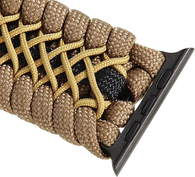 Savior Survival Gear Paracord Watch Band,Compatible with Apple Watch Band 49mm 46mm 45mm 44mm 42mm - iWatch Band Series Ultra 10 9 8 7 6 5 4 3 2 1 SE,Adjustable strap for men(Brown-Khaki-Black, Large)