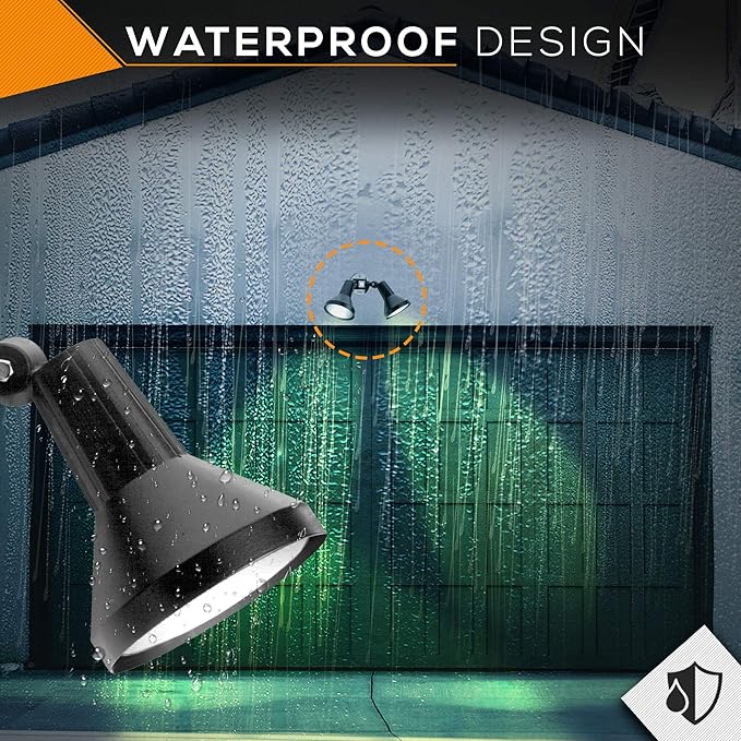 Ciata 15" Outdoor Security Flood Light 2 Head with Heavy Duty Cast Aluminum Body 150W PAR38 Weather White Finish