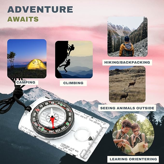 Trekker's Compass Crew Orienteering Compass, Pack of 2, Magnetic Navigation Set for Hiking, Camping, Backpacking, Scout Activities