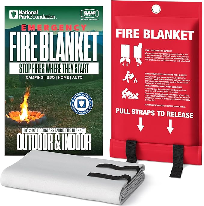 National Park Foundation Partner Emergency Fire Blanket, 40”x40” UM9 Fiberglass Fire Blanket for Outdoor, Home and Kitchen Fires, Camping Gear, Emergency Safety Protection, Designed in The USA