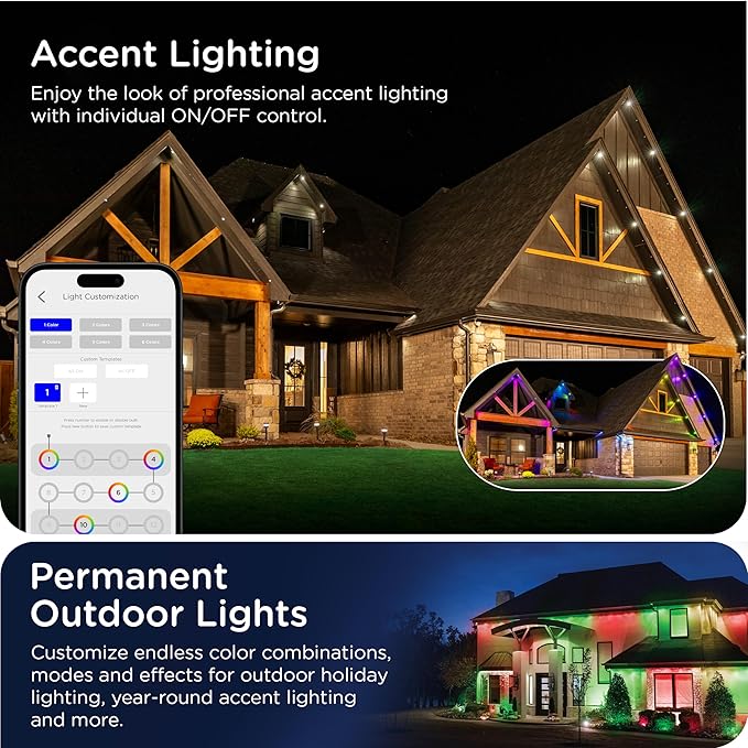 Enbrighten Vibe Eternity Permanent Outdoor Lights for House, 100 Feet, 72 RGBWIC LEDs, Close Spacing, 33lm, Color Changing, Christmas, Eave Lighting, Smart App, Works with Alexa, Google Home, 82730