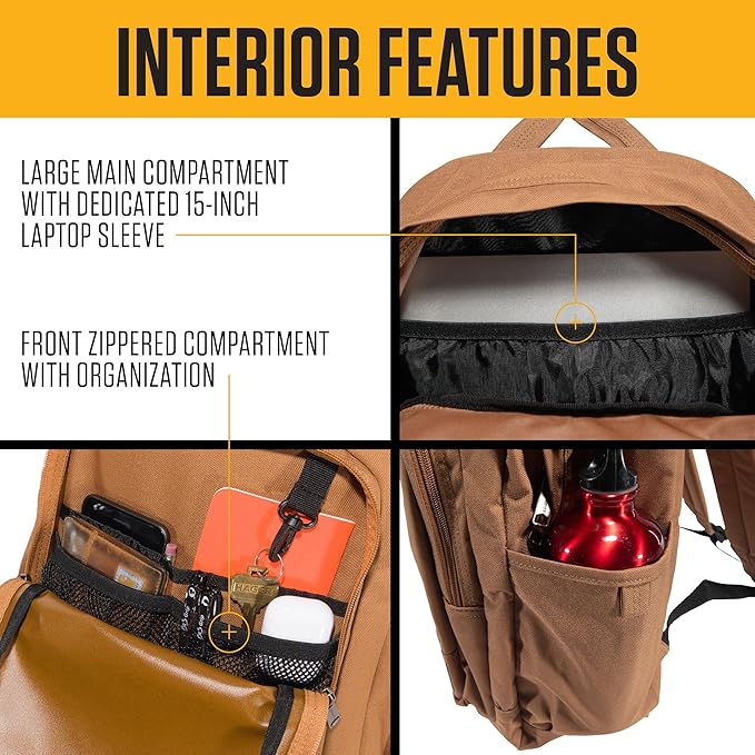 Carhartt 25L Classic Laptop Backpack, Durable Water-Resistant Pack W/ 15" Laptop Sleeve and Multiple Organizational Compartments, Black