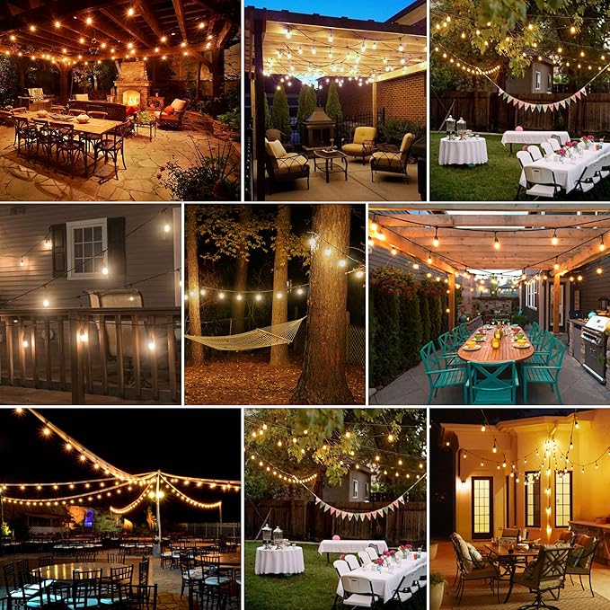 Banord Outdoor String Lights, 105FT Waterproof Patio Lights with 1W Dimmable LED Bulbs, Hanging String Lights for Outdoor Backyard, Garden, Deck, Porch, Gazebo, Balcony, Camping, Party(Black)