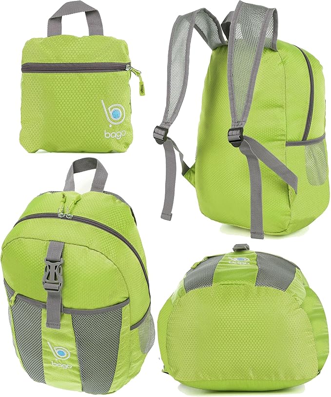 Bago Lightweight Small Hiking Backpack for Women and Men - 25L Travel Day Pack - Foldable Hiking Daypack Ultralight for Camping Outdoor Sports - Day Bag Packable Backpack for Travel (Green)