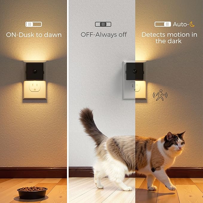 L LOHAS LED Motion Sensor Night Light, [2-Pack] Plug in Night Light with Motion Sensor and Dusk to Dawn Sensor, Brightness Adjustable, 3000K Soft White Nightlight for Bathroom Hallway Kitchen