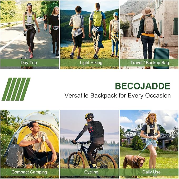 BECOJADDE Hiking Backpack 20L Small Backpack Packable Day pack Water Resistant Lightweight Travel Backpack for Women Men with Shoulder Strap Pockets for Hiking Camping Outdoor, Black