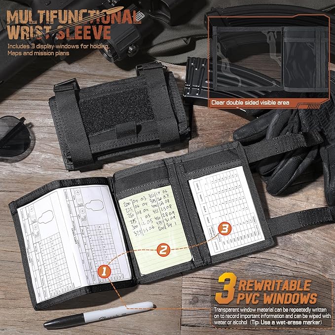 LIVANS Map Case Tactical Arm Sleeve QB Wristband Map Pouch Tactical Armband Sleeve Military Arm Wrist Pouch Document DOPE Card Holder for Shooting Rescue Field Measurement, Include Flag Patch