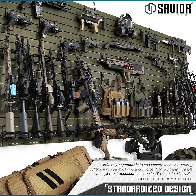 Savior Equipment Wall Rack System Heavy-Duty Steel Tactical Rifle Carbine Shotgun Handgun Storage Wall Mount, Modular Firearms Gun Wall Gear Accessories Organizer, Holds up to 6 Rifles & 6 Pistols