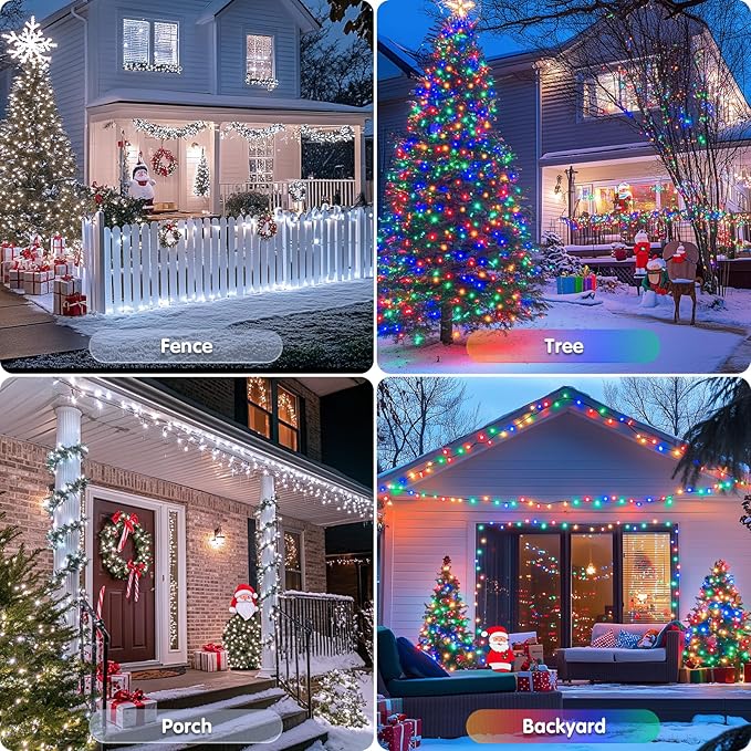 JMEXSUSS 2 Pack Solar String Lights Outdoor Waterproof, Total 66 FT 200 LED Solar Christmas Lights Outdoor, Twinkle Light for Christmas Tree Outside Garden Yard Xmas Decor, White to Multicolor