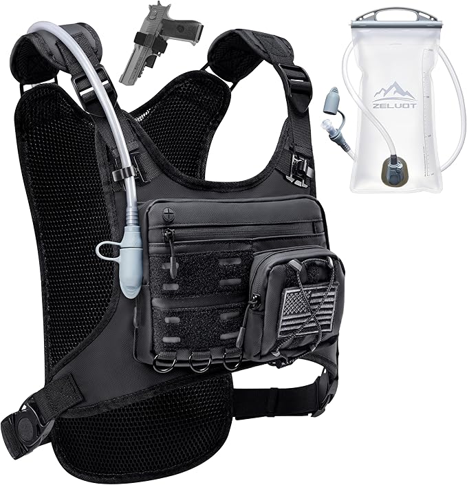 Zelvot Running Vest with 2L Water Bladder, Hydration Backpack, U.S. Original Design Patent, Lightweight Hydration Pack with Gear Holder, Reflective Chest Pack for Men Women for Marathon