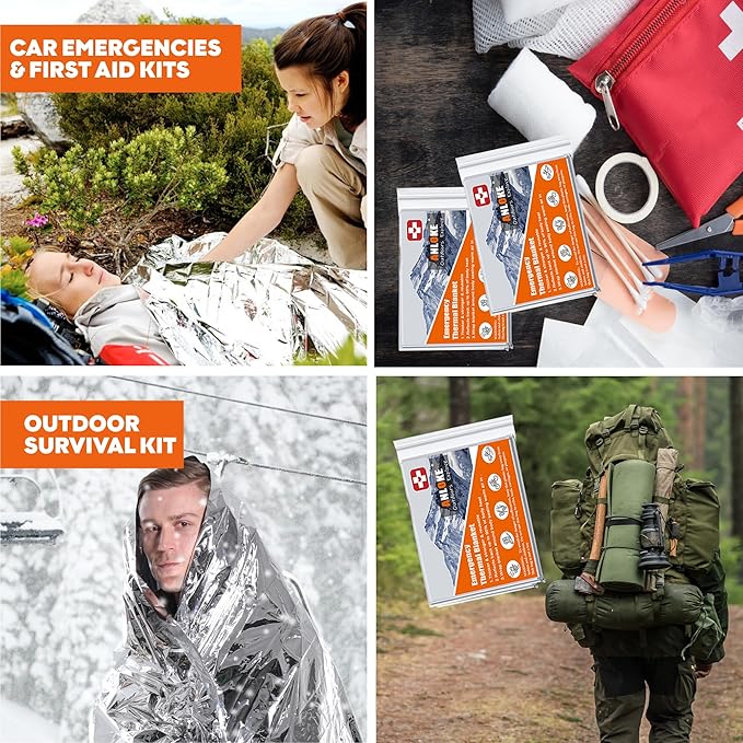 ANLOKE Emergency Blankets Mylar Thermal Blanket-(5 Pack) of Gigantic Space Blanket 82 * 64 in. Survival Blankets Heavy Duty Camping Gear,First Aid…
