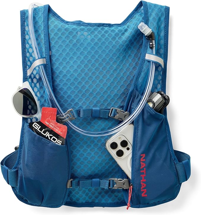 Nathan QuickStart Hydration Pack Vest with Bladder or flasks, Storage Pockets, Breathable Moisture-Wicking Fabric, Adjustable Straps for Running, Hiking, Walking, Marathons, Obstacle Races