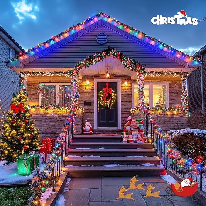 JMEXSUSS 2 Pack Solar String Lights Outdoor Waterproof, Total 66 FT 200 LED Solar Christmas Lights Outdoor, Twinkle Light for Christmas Tree Outside Garden Yard Xmas Decor, Warm White to Multicolor