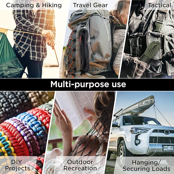 TECEUM Reflective Paracord Rope 1000 – 1000ft/200ft/100ft/50ft – 40+ Colors – Glow in The Dark – para Cord – Utility Rope for Survival, Hunting & Camping Gear – Nylon String, Camping Rope, Tent Cord