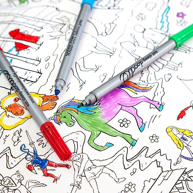 eatsleepdoodle - Coloring Pillowcase for Kids – Reusable DIY Pillow Cover with Washable Markers, Educational Arts & Crafts Activity for Boys & Girls, Fun Gift for Creative Play, Machine Washable