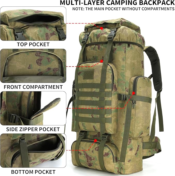 Hiking Backpack for Men 70L/100L Camping Backpack Military Rucksack Molle 3 Days Assault Pack for Climbing | Camping Backpack, 3 Days Assault Pack, for Climbing