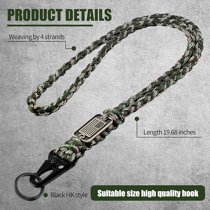 Frienda 2 Set Heavy Duty Paracord Lanyard Necklace Whistles Strap Braided 550 Keychain Lanyard for Outdoor Activities Camera