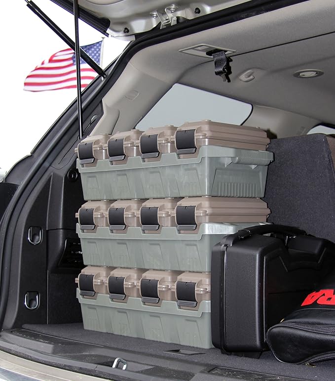 MTM AC4C 4-Can Ammo Crate, 30 Caliber, Convenient size, Stackable, Easy Carry and Transport of 30 Caliber Ammo, Rugged Tactical Carrying Crate, USA Made, Dark Earth/Army Green