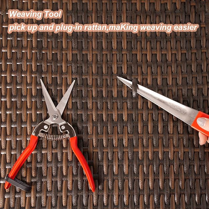 Repair Kit（Wicker + Weaving Tool） for Coffee Wicker Table and Chair, Gradient Brown Rattan for Outdoor Patio Furniture, All-Weather Wicker for Conversation Set Repair -70m (220 ft)