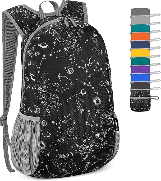 ZOMAKE Lightweight Packable Backpack,Foldable Backpacks Small Daypack for Hiking Water Resistant Day Bag for Travel(Starry sky print)