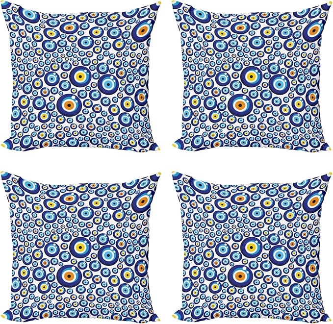 Ambesonne Evil Eye Throw Pillow Cushion Case Pack of 4, Traditional Turkish Luck Sign Symbol Pattern Vivid Bead Graphic Art, Modern Accent Double-Sided Digital Printing, 20", Orange Yellow