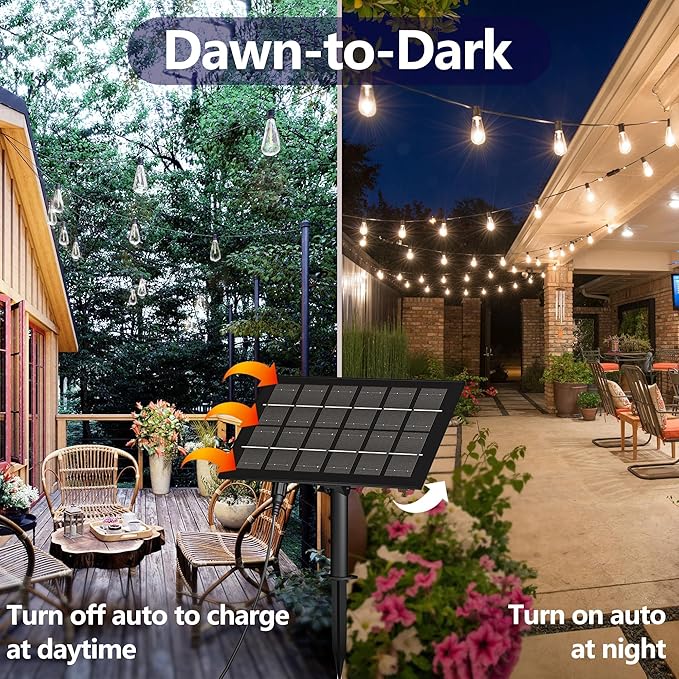 Solar String Lights for Outside 100FT with Remote 8 Lights Mode, Weatherproof Shatterproof S14 LED Bulb 34 Sockets, Outdoor Patio Light for Backyard Porch Cafe