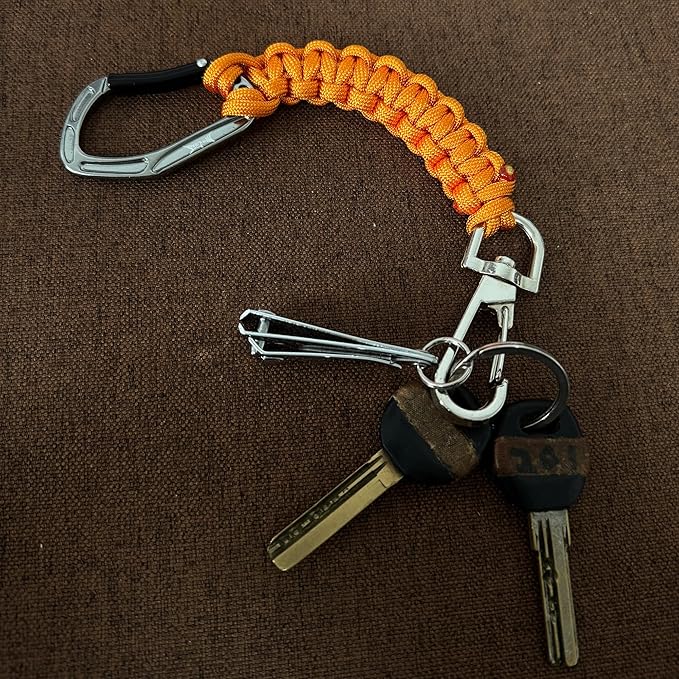 HERCULES Paracord Keychain Set – 2 Pack Lanyard Rope with Aluminum Clip, Durable Paracord Wrist Strap for Outdoor Activities, Orange