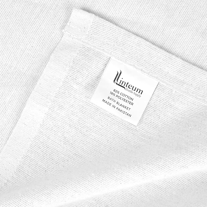 Linteum Textile Cotton Blended Hospital Patient Bath Blanket, Bed Bath Sheet, Twin Blanket Lightweight Sheet Blankets 70x90 in, 1.75 lb. White [12 Pack]