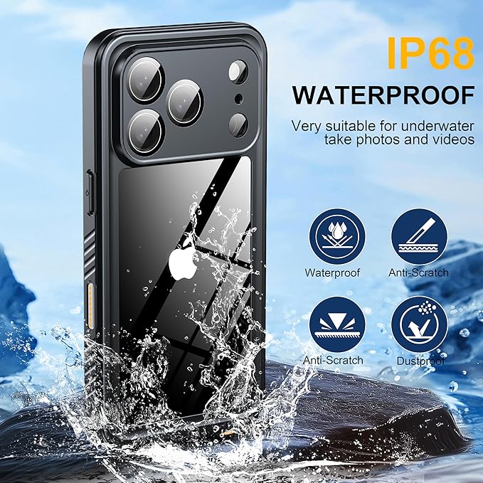 ANTSHARE for iPhone 17 Pro Case, IP68 Waterproof Shockproof Case, [Built-in Screen Protector] - 12 FT Military Dropproof - Full Body Heavy Duty Rugged Phone Cover 6.3 inches - Blue/Clear