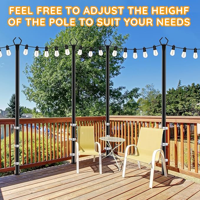 AHRLHR 2 Pack String Light Poles, Outdoor String Light Pole 10ft Forked Metal Light Pole with Adjustable Outdoor Light Stand, Deck, Backyard, Garden, Wedding, Rustproof and Sturdy with Hooks