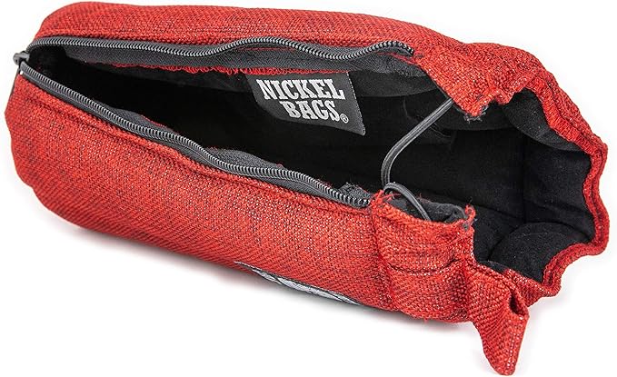 Nickel Bags Padded Drawstring Duffle Tube, Hemp Protective Sling Bag with Soft Velour Interior, Breakable-Safe Storage for Glass & Gear, Durable Zipper & Strap (8 Inch, Red)