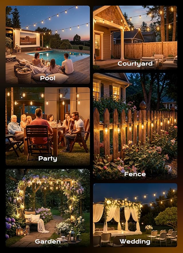Minetom 37FT Outdoor String Lights with Remote, 11+1 Shatterproof ST38 LED Bulbs, Waterproof Patio Lights with 3 Modes, Dimmable & Connectable 2700K Hanging Lights for Backyard Porch Deck Balcony