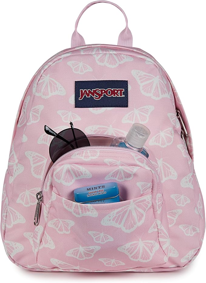 JanSport Half Pint Mini Backpack, 10.2 L - Durable Mini Bag Purse with Adjustable Shoulder Straps, Single Main Compartment, Zippered Stash Pocket, Flutter By
