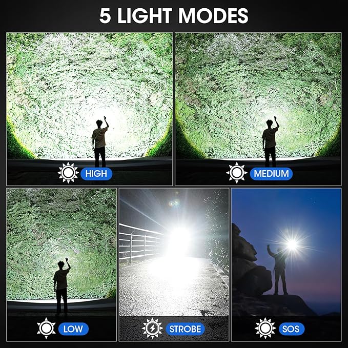 KINGCAESAR 3 Pack Flashlights 90,000 High Lumens - Super Bright Rechargeable Flashlight with 5 Light Modes, IPX7 Waterproof Powerful LED Flash Light for Home, Camping