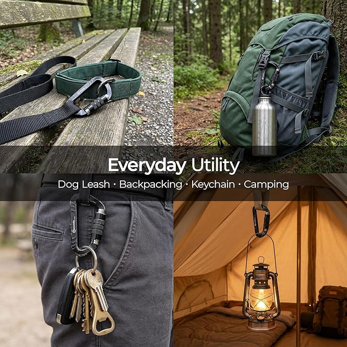 3inch Auto Locking Carabiner Clips Heavy Duty, 12KN /2697lbs Lightweight keychain carabiners, Sturdy Twist Lock Caribeeners for Camping Hiking Hammock Swing Backpack, dog leash and Harness etc