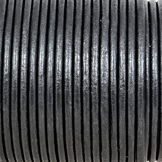 GENIQUE Real/Genuine Round Leather String Cord for Necklace, Bracelets, Jewelry, Kumihimo Braiding, DIY Projects (20 Metres) (2mm, Gunmetal Metallic)