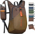 BECOJADDE 15L Small Hiking Backpack for Men Women Foldable Packable Back Pack Ultralight Hiking Daypack for Travel Camping Outdoor, Chocolate Brown