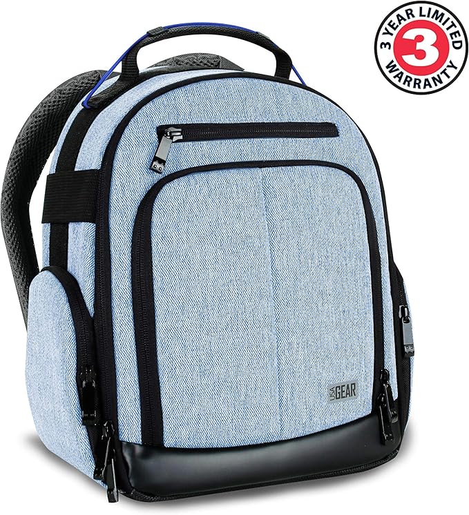 USA Gear Audio Equipment Backpack Fits Audio-Technica System 10, Shure BLX4 Microphone System, Sennheiser EW-DP & more Wireless Mic System - Wireless Microphone Bag Backpack for Recording Mics (Blue)