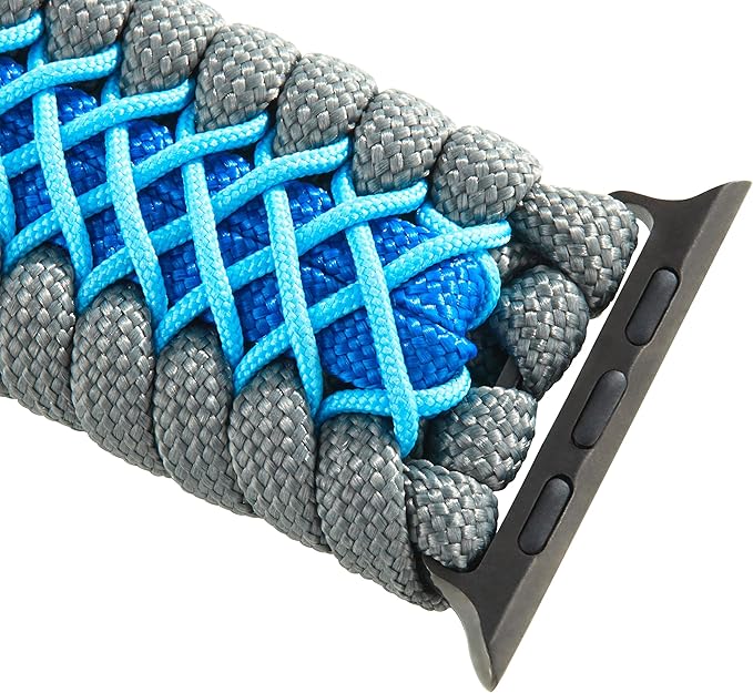 Savior Survival Gear Paracord Watch Band,Compatible with Apple Watch Band 49mm 46mm 45mm 44mm 42mm,iWatch Band Series Ultra 10 9 8 7 6 5 4 3 2 1 SE,Adjustable strap for men (Blue-Gray-Sky Blue,Large)