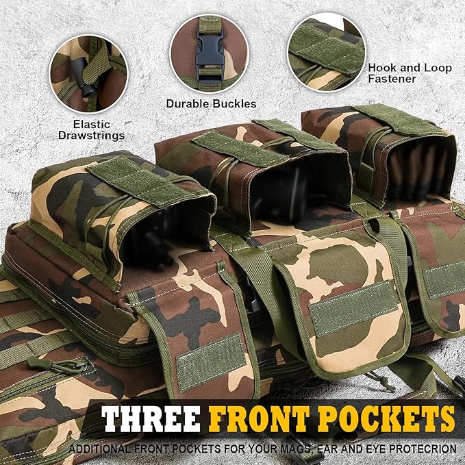 DULCE DOM 36 42 48 Inch Double Rifle Case, Tactical Soft Padded Backpack for Hunting & Shooting Range, Heavy-Duty Storage Gun Bag for 2 Rifles & Pistols with Lockable Zippers & MOLLE System